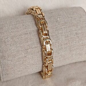 Mens Gold Tone Bracelet Chain Link Byzantine Lobster Clasp Accessory Jewelry